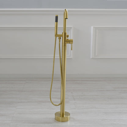 WOODBRIDGE F0001BNRD Contemporary Single Handle Floor Mount Freestanding Tub Filler Faucet with Hand shower