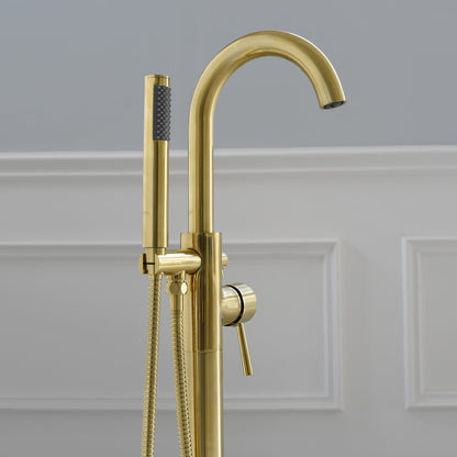 WOODBRIDGE F0001BNRD Contemporary Single Handle Floor Mount Freestanding Tub Filler Faucet with Hand shower