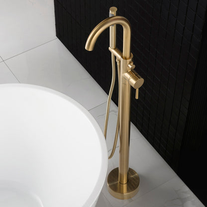 WOODBRIDGE F0001BNRD Contemporary Single Handle Floor Mount Freestanding Tub Filler Faucet with Hand shower