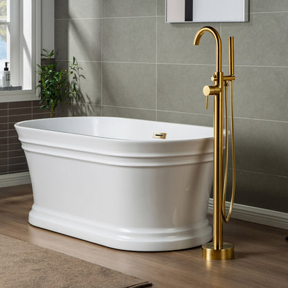 WOODBRIDGE F0001BNRD Contemporary Single Handle Floor Mount Freestanding Tub Filler Faucet with Hand shower