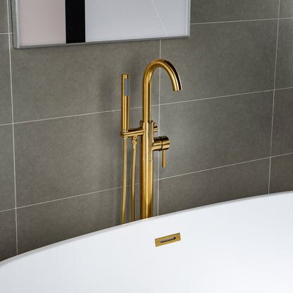 WOODBRIDGE F0001BNRD Contemporary Single Handle Floor Mount Freestanding Tub Filler Faucet with Hand shower