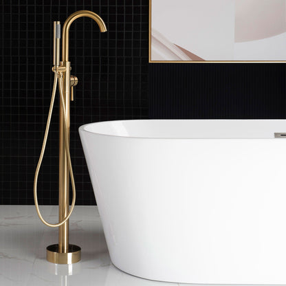 WOODBRIDGE F0023BNRD Contemporary Single Handle Floor Mount Freestanding Tub Filler Faucet with Cylinder Shape Hand shower