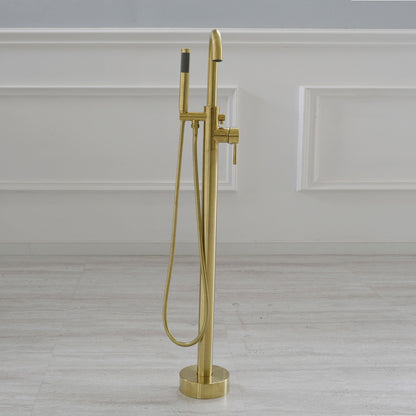 WOODBRIDGE F0023BNRD Contemporary Single Handle Floor Mount Freestanding Tub Filler Faucet with Cylinder Shape Hand shower