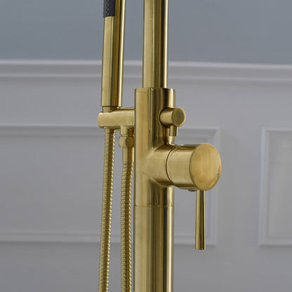WOODBRIDGE F0023BNRD Contemporary Single Handle Floor Mount Freestanding Tub Filler Faucet with Cylinder Shape Hand shower