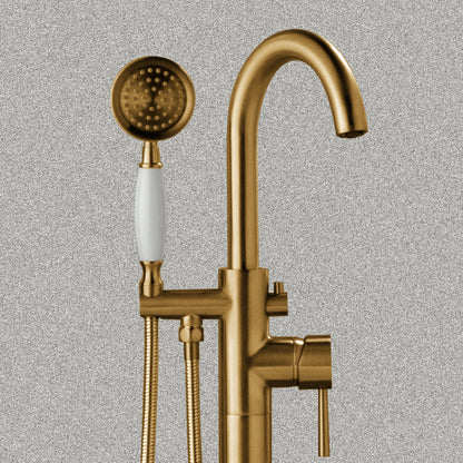 WOODBRIDGE F0023BNVT Fusion Single Handle Floor Mount Freestanding Tub Filler Faucet with Telephone Hand shower