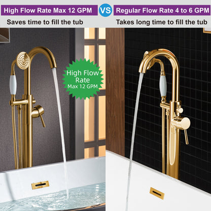 WOODBRIDGE F0023BNVT Fusion Single Handle Floor Mount Freestanding Tub Filler Faucet with Telephone Hand shower