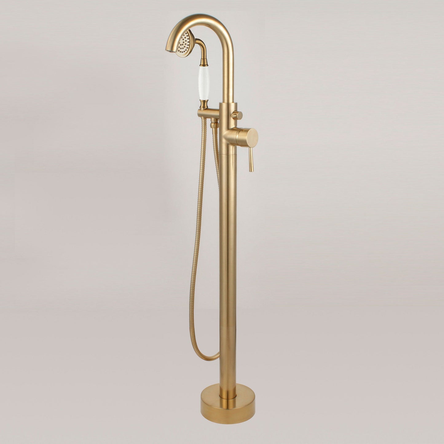 WOODBRIDGE F0023BNVT Fusion Single Handle Floor Mount Freestanding Tub Filler Faucet with Telephone Hand shower