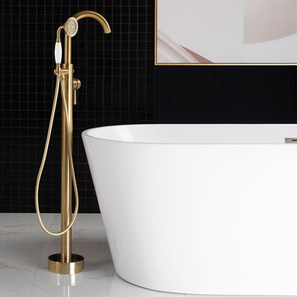 WOODBRIDGE F0023BNVT Fusion Single Handle Floor Mount Freestanding Tub Filler Faucet with Telephone Hand shower