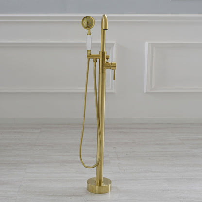WOODBRIDGE F0023BNVT Fusion Single Handle Floor Mount Freestanding Tub Filler Faucet with Telephone Hand shower