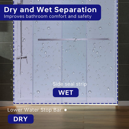 WOODBRIDGE Frameless Shower Doors 56-60" Width x 76" Height with 5/16"(8mm) Clear Tempered Glass, Double Sliding with Side Seal Strips