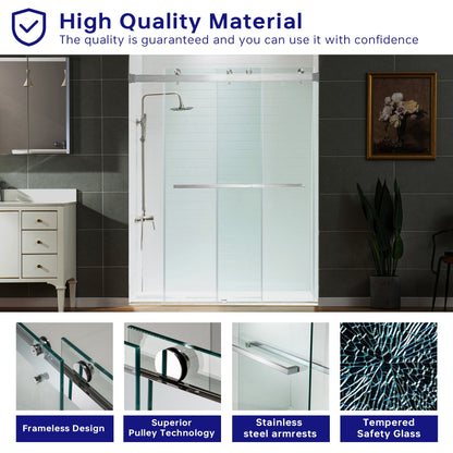 WOODBRIDGE Frameless Shower Doors 56-60" Width x 76" Height with 5/16"(8mm) Clear Tempered Glass, Double Sliding with Side Seal Strips