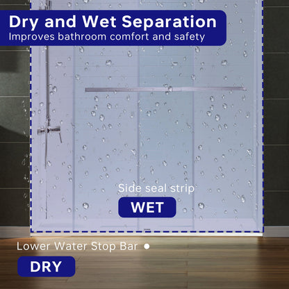 WOODBRIDGE Frameless Shower Doors 56-60" Width x 76" Height with 5/16"(8mm) Clear Tempered Glass, Double Sliding with Side Seal Strips