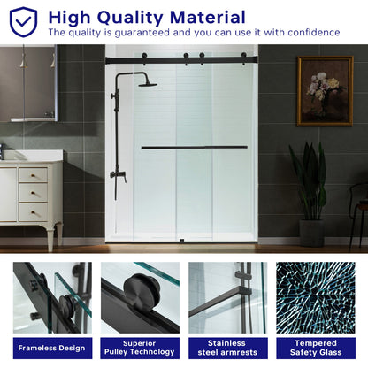 WOODBRIDGE Frameless Shower Doors 56-60" Width x 76" Height with 5/16"(8mm) Clear Tempered Glass, Double Sliding with Side Seal Strips