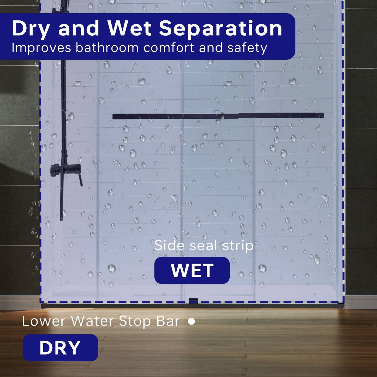 WOODBRIDGE Frameless Shower Doors 56-60" Width x 76" Height with 5/16"(8mm) Clear Tempered Glass, Double Sliding with Side Seal Strips