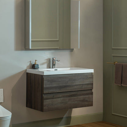 WOODBRIDGE 23-5/8 in. W x 19-5/8 in. D Wall Mounted Floating Vanity in Grey Oak with Resin Composite Vanity Top in Glossy White