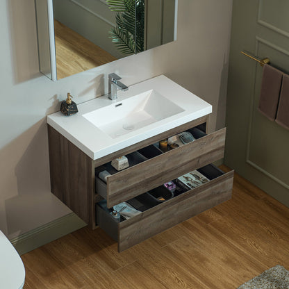 WOODBRIDGE 23-5/8 in. W x 19-5/8 in. D Wall Mounted Floating Vanity in Grey Oak with Resin Composite Vanity Top in Glossy White