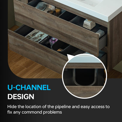 WOODBRIDGE 23-5/8 in. W x 19-5/8 in. D Wall Mounted Floating Vanity in Grey Oak with Resin Composite Vanity Top in Glossy White