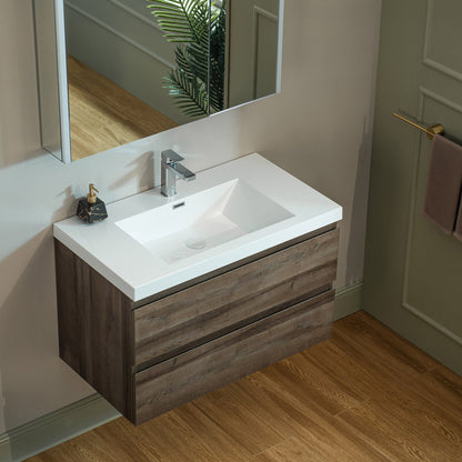 WOODBRIDGE 23-5/8 in. W x 19-5/8 in. D Wall Mounted Floating Vanity in Grey Oak with Resin Composite Vanity Top in Glossy White