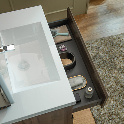 WOODBRIDGE 23-5/8 in. W x 19-5/8 in. D Wall Mounted Floating Vanity in Grey Oak with Resin Composite Vanity Top in Glossy White