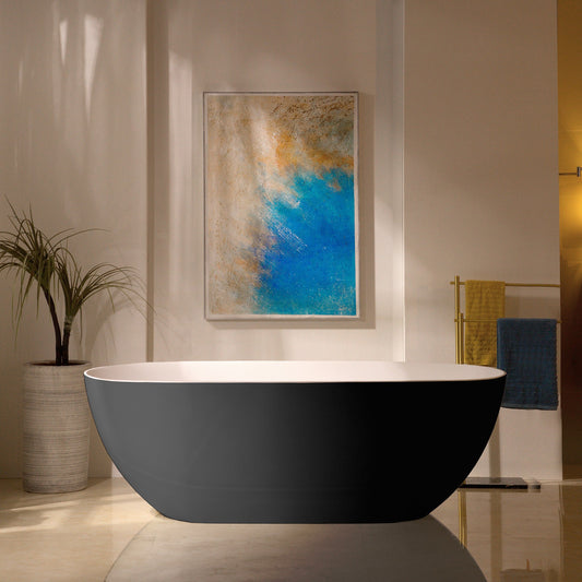 WOODBRIDGE 61-1/4" L x 30-3/4" W Stone Resin Luxury Contemporary Solid Surface Freestanding Soaking Bathtub