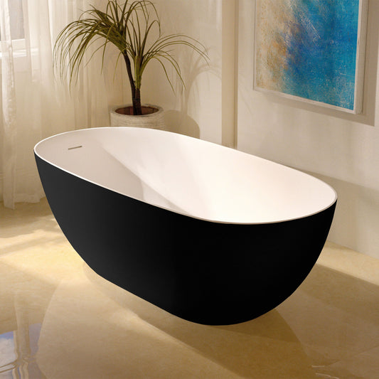 WOODBRIDGE 61-1/4" L x 30-3/4" W Stone Resin Luxury Contemporary Solid Surface Freestanding Soaking Bathtub
