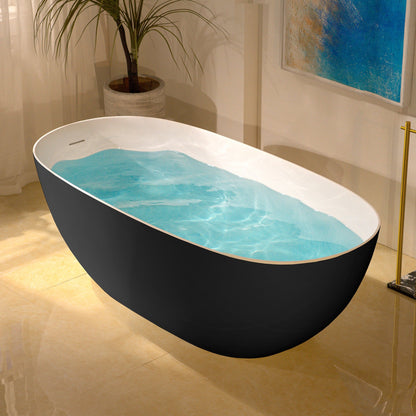WOODBRIDGE 61-1/4" L x 30-3/4" W Stone Resin Luxury Contemporary Solid Surface Freestanding Soaking Bathtub