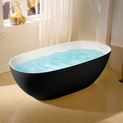 WOODBRIDGE 61-1/4" L x 30-3/4" W Stone Resin Luxury Contemporary Solid Surface Freestanding Soaking Bathtub