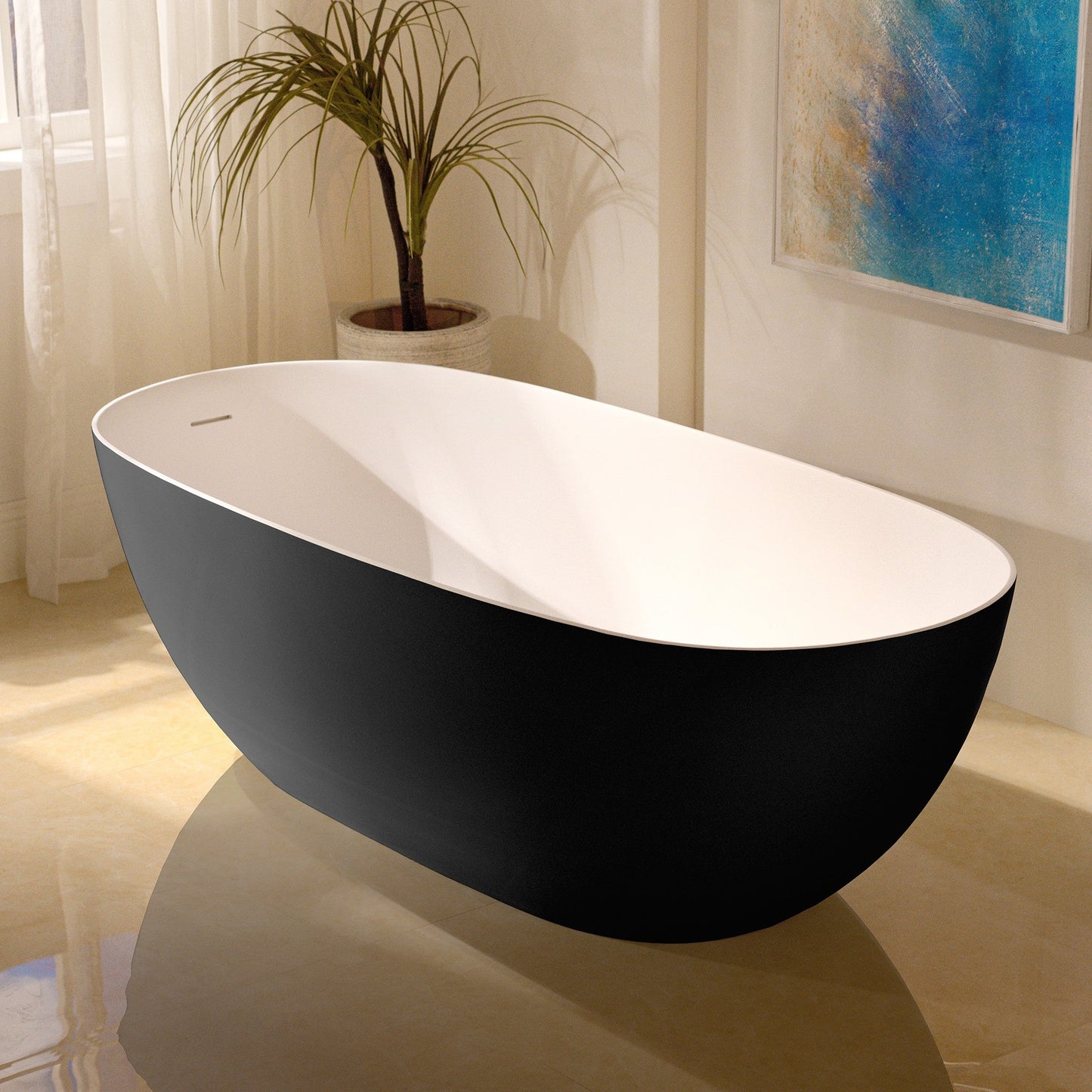 WOODBRIDGE 69" L x 32" W Luxury Contemporary Solid Surface Stone Resin Freestanding Bathtub