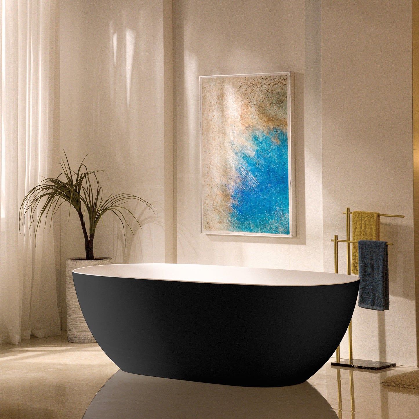 WOODBRIDGE 69" L x 32" W Luxury Contemporary Solid Surface Stone Resin Freestanding Bathtub
