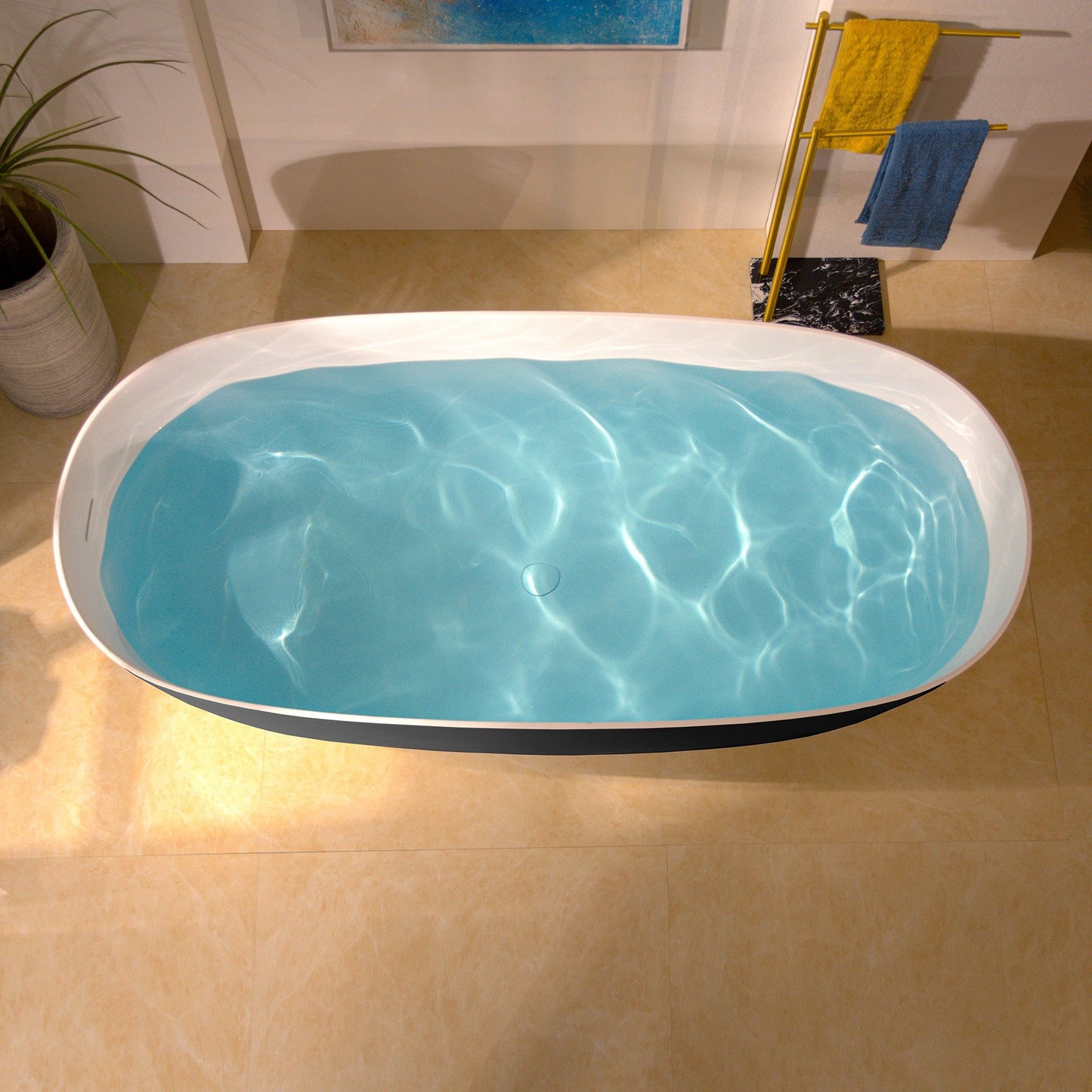 WOODBRIDGE 69" L x 32" W Luxury Contemporary Solid Surface Stone Resin Freestanding Bathtub