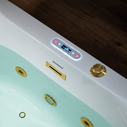 WOODBRIDGE 59" x 31-1/2" Whirlpool Water Jetted and Air Bubble Freestanding Heated Soaking Combination Bathtub with LED control panel
