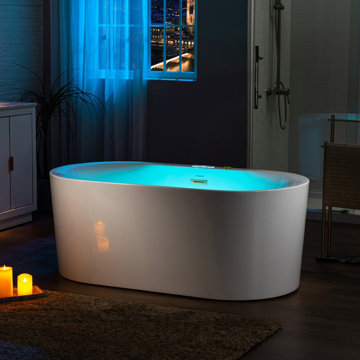 WOODBRIDGE 59" x 31-1/2" Whirlpool Water Jetted and Air Bubble Freestanding Heated Soaking Combination Bathtub with LED control panel