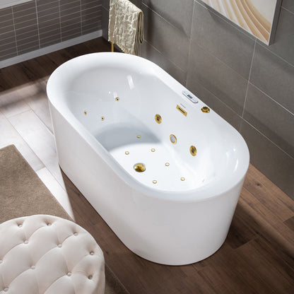 WOODBRIDGE 59" x 31-1/2" Whirlpool Water Jetted and Air Bubble Freestanding Heated Soaking Combination Bathtub with LED control panel