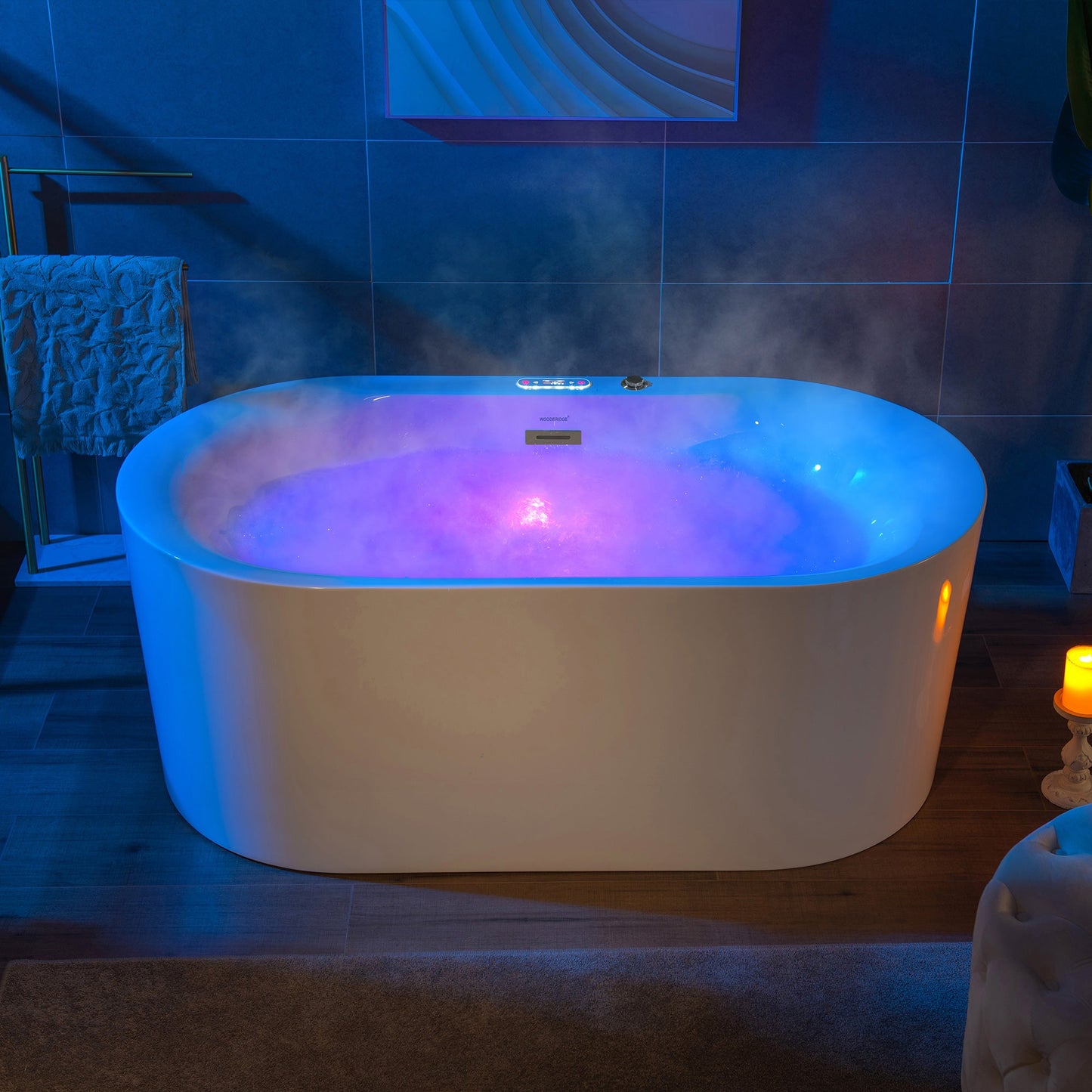 WOODBRIDGE 59" x 31-1/2" Whirlpool Water Jetted and Air Bubble Freestanding Heated Soaking Combination Bathtub with LED control panel
