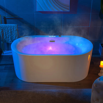 WOODBRIDGE 59" x 31-1/2" Whirlpool Water Jetted and Air Bubble Freestanding Heated Soaking Combination Bathtub with LED control panel