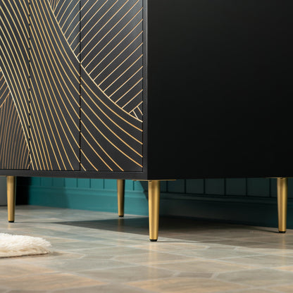 WOODBRIDGE 36" Modern Bathroom Vanity with White Engineered Stone Top, Undermount Sink & Hand-Painted Black/Gold Accents – Space-Saving Thin-Leg Design, Ideal for Small Bathrooms.
