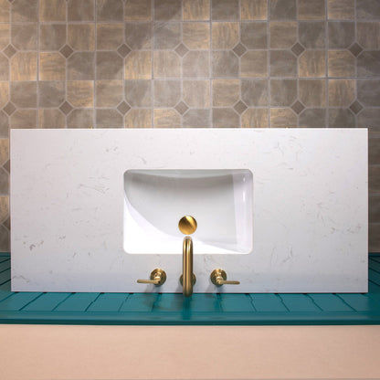 WOODBRIDGE 36" Modern Bathroom Vanity with White Engineered Stone Top, Undermount Sink & Hand-Painted Black/Gold Accents – Space-Saving Thin-Leg Design, Ideal for Small Bathrooms.