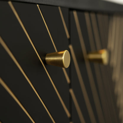 WOODBRIDGE 60" x 22" Bathroom Vanity with Double Round Ceramic Vessel Sinks & Black Engineered Stone Top – Sleek Frame, Hand-Painted Black/Gold Details, Modern Thin-Leg Design.