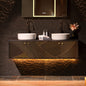 WOODBRIDGE 60" Wall Mounted Floating Bathroom Vanity – Double Ceramic Vessel Sinks, Black Engineered Stone Countertop & Hand-Painted Elegant Black/Gold Detailing, and Space-Saving Wall-Mount Style