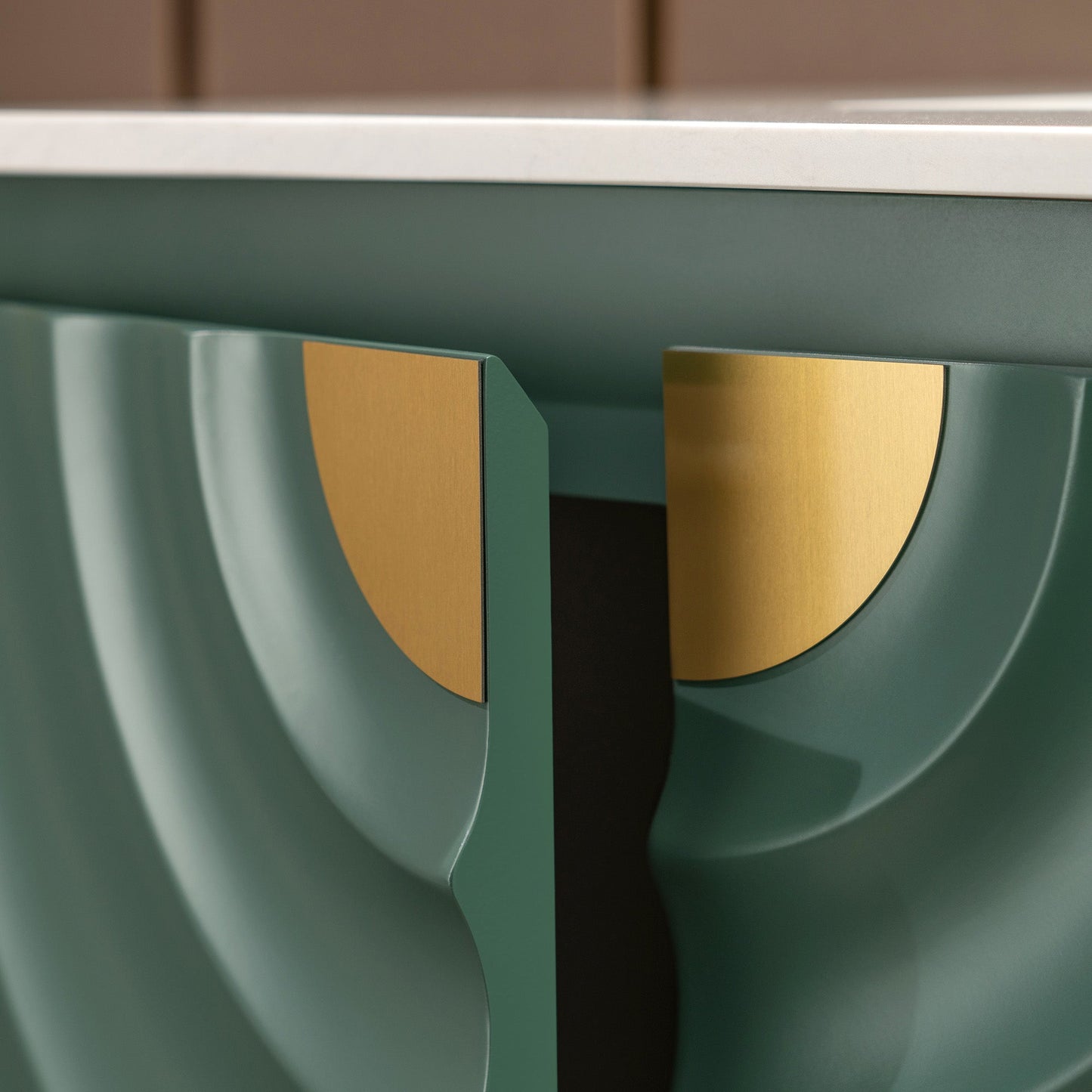 WOODBRIDGE 36"X22" Bathroom Vanity in Green with Single Ceramic Undermount Sink, White Engineered Stone Vanity Top– 3D Wave Pattern Doors, Sleek Thin-Leg Frame, Space-Saving for Modern Living