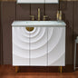 WOODBRIDGE 36"X22" Bathroom Vanity in White with Single Ceramic Undermount Sink, White Engineered Stone Vanity Top– 3D Wave Pattern Doors, Sleek Thin-Leg Frame, Space-Saving for Modern Living
