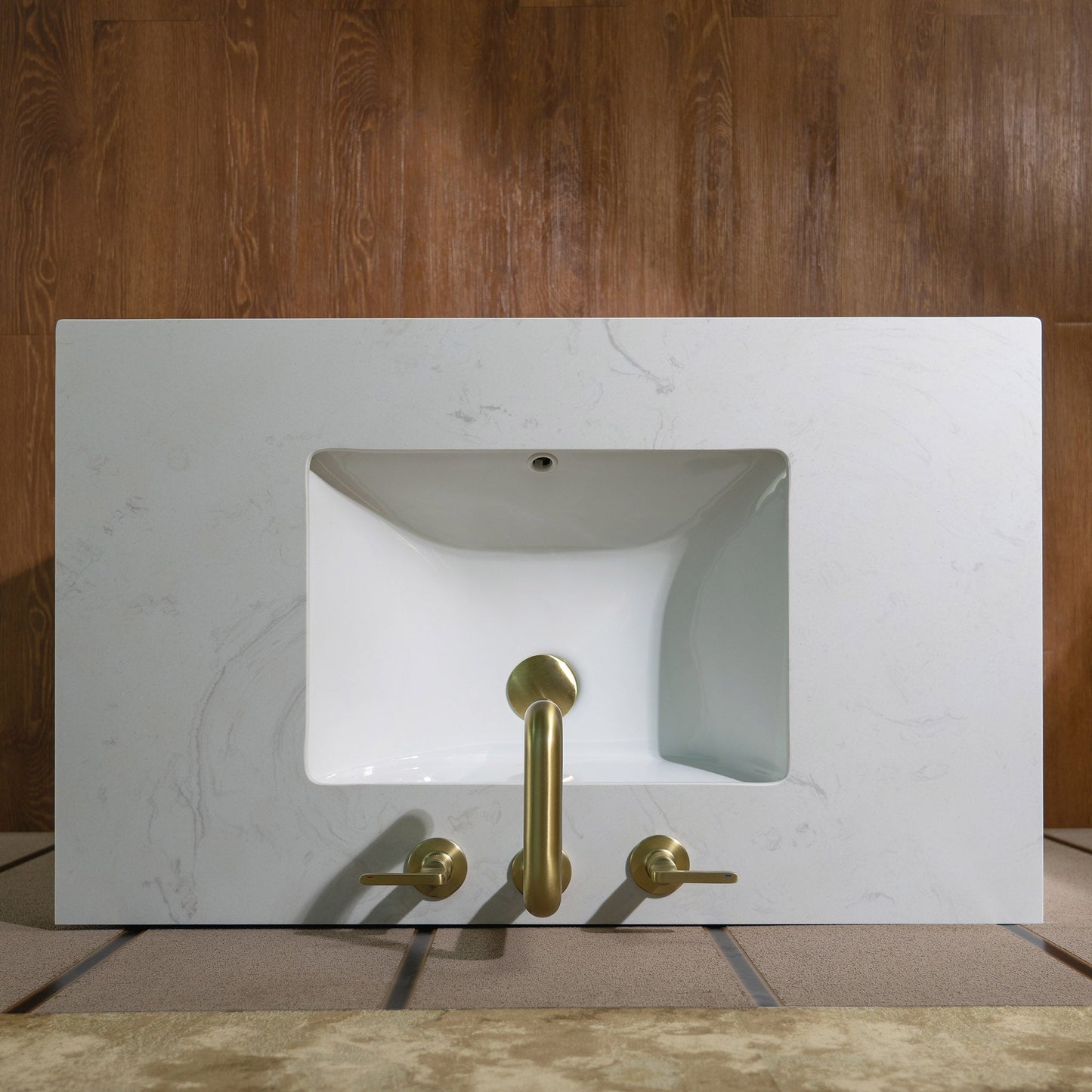WOODBRIDGE 36"X22" Bathroom Vanity in White with Single Ceramic Undermount Sink, White Engineered Stone Vanity Top– 3D Wave Pattern Doors, Sleek Thin-Leg Frame, Space-Saving for Modern Living