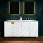 WOODBRIDGE 60"X22" Bathroom Vanity in White with Double Ceramic Undermount Sinks, White Engineered Stone Vanity Top– 3D Wave Pattern Doors, Sleek Thin-Leg Frame, Space-Saving for Modern Living