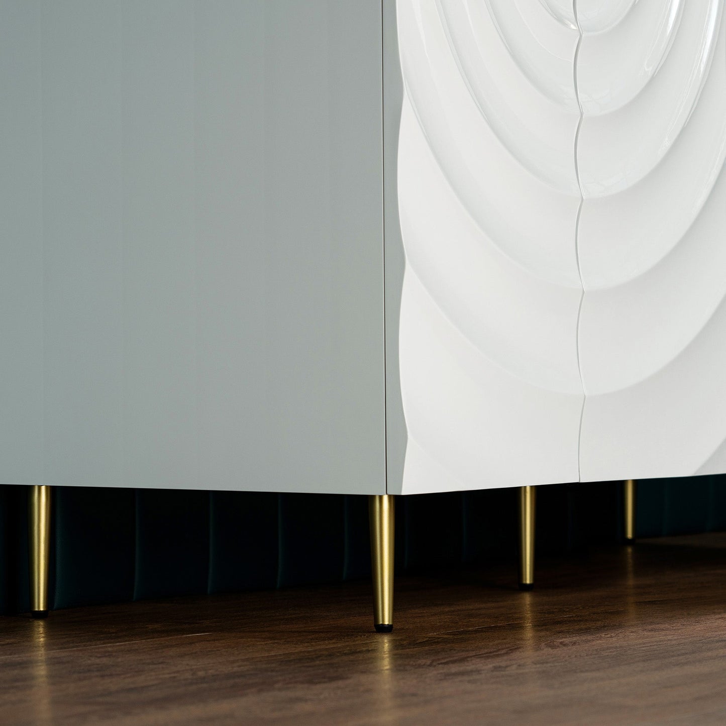 WOODBRIDGE 60"X22" Bathroom Vanity in White with Double Ceramic Undermount Sinks, White Engineered Stone Vanity Top– 3D Wave Pattern Doors, Sleek Thin-Leg Frame, Space-Saving for Modern Living