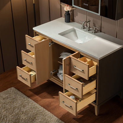 WOODBRIDGE 49" White Single Sink Bathroom Vanity Engineered Stone Top, Pre-drilled for 8 in. widespread faucets, Solid Wood Frame & Drawers, Fully Assembled and Ready to Install.
