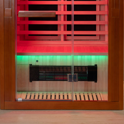 2-Person Indoor FAR Infrared Sauna Crafted from Canadian Hemlock with Red Light Therapy, Bluetooth Speaker, Smart Control Panel & Chromotherapy Lighting