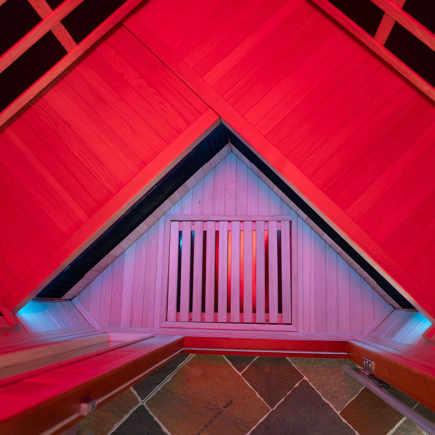 2-Person Indoor FAR Infrared Corner Sauna in Canadian Hemlock with Red Light Therapy, Bluetooth Speaker, Smart Control Panel & Chromotherapy Lighting