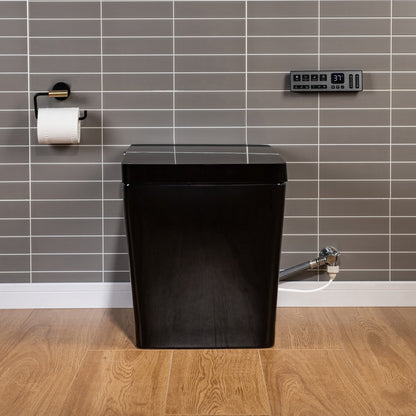 WOODBRIDGE EBT-HB02 One-Piece Square Smart Bidet Toilet with Auto Open & Close, Foot Sensor, Auto Flush, Multiple Spray Modes, Heated Seat, Warm Water and Air Dryer, Auto LED Nightlight, Glossy Black