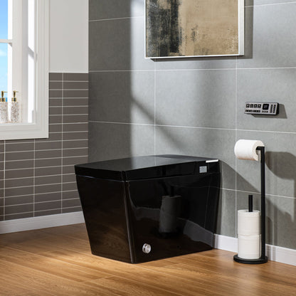 WOODBRIDGE EBT-HB02 One-Piece Square Smart Bidet Toilet with Auto Open & Close, Foot Sensor, Auto Flush, Multiple Spray Modes, Heated Seat, Warm Water and Air Dryer, Auto LED Nightlight, Glossy Black