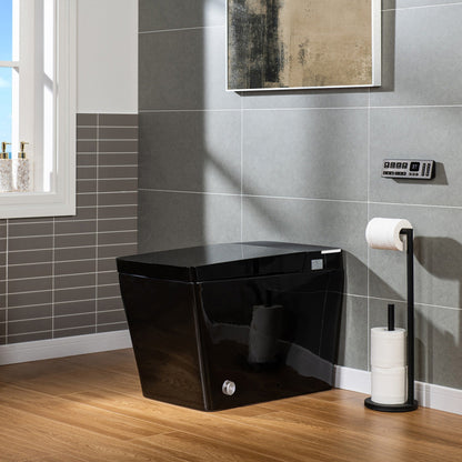 WOODBRIDGE EBT-HB02 One-Piece Square Smart Bidet Toilet with Auto Open & Close, Foot Sensor, Auto Flush, Multiple Spray Modes, Heated Seat, Warm Water and Air Dryer, Auto LED Nightlight, Glossy Black